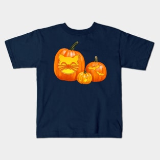 Spooky Jack-O-Lantern Trio (Blue) Kids T-Shirt